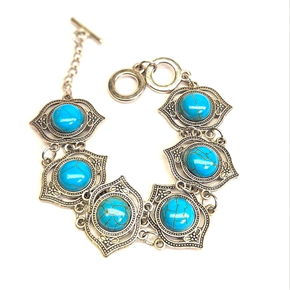 Turquoise Dyed Howlite Silvertone Bracelet
